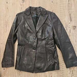 Kenneth Cole Black Leather Women's Blazer Jacket Size L
